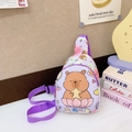 Bolso bandolera morado para niños Capybara con texto arcoíris y correa ajustable - Morado
