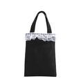 Sweet black canvas handbag for girls with white lace trim and thick ribbon handles - Black
