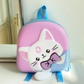 Dettaglio del design 3D in rilievo con gatto su zainetto rigido rosa e blu per bambini - Rosa