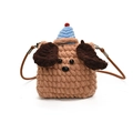 Borsa a tracolla in peluche lavorata a maglia per bambini marrone con cappello blu - Piccolo / Cachi