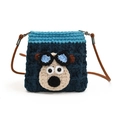Blaue handgehäkelte Umhängetasche mit niedlichem Cartoon-Hund und Fliegerbrille - Blau