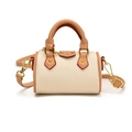Mini cream barrel-shaped Boston bag for girls with tan handles and gold hardware details - No Pendant / Off White