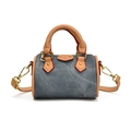 Mini sac cylindrique en denim et cuir marron avec détails dorés pour les filles - Sans Pendentif / Bleu Denim