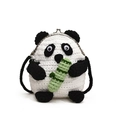 Χειροποίητη πλεκτή τσάντα panda με λεπτομέρεια μπαμπού και μεταλλικό κούμπωμα φιλί - Μαύρο