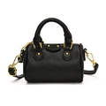 Mini black lychee pattern leather Boston handbag with gold metal hardware and rivets - No Pendant / Black