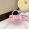 Sac à main rose pour fille avec poignée en perles et motif fée arc-en-ciel élégant - Fille/Ours Rose