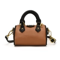Mini Boston cylinder bag in brown litchi leather with black handles and gold hardware - No Pendant / Brown