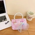 Sac à perles rose pour fille avec fée 3D adorable et détail de nœud doré - Lettres Roses