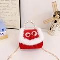 Bolso de punto rojo para niña con ribete de piel sintética, perlas y cadena dorada - Tipo estándar / Rojo