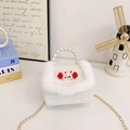 Bolso de tweed blanco para niña con ribete de felpa y asa de perlas de imitación - Tipo estándar / Blanco