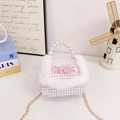 Mini sac fille en tweed rose à carreaux avec poignée en perles et bord en peluche - Type standard / Rose Violet