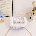 Sac à main enfant à carreaux violets avec bordure en peluche et perles élégantes - Style Long / Violet