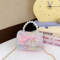 Kids gradient sequin mini handbag with large pink bow and elegant pearl handle - Purple Pattern Bowknot