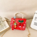 Borsa rossa festiva da bambina con perle e decorazione per l'Anno del Serpente cinese - Ricamo Ciliegia Rossa