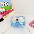 Sac bandoulière bleu clair à paillettes pour filles avec grand nœud et motif de dessin - Princesse Bleue