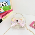 Sac à main enfant avec poignée en perles, nœud Blanche-Neige et tissu pailleté blanc - Princesse Beige