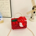 Red sequined girl purse with plush snake, cherry charm and pearl handle detail - Dinosaur Style