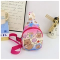 Pink and yellow gradient kids chest bag with cute cartoon bear and pink strap - Rose Red