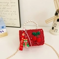 Red sequin girls' handbag with pearl handle and Chinese New Year snake charm - Cherry Style