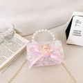 Pink girls' crossbody bag with sequins, bow, pearl handle, and princess doll decoration - Pink
