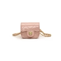 Quilted mini chain shoulder bag for kids with glossy pink finish and floral lock - Pink
