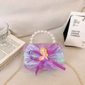Purple sequin girls handbag with pearl handle and princess bow decoration - Purple