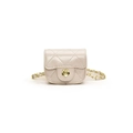 Quilted cream mini chain bag for kids with gold floral clasp and glossy rhombic finish - White