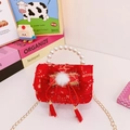 Borsa rossa per bambine con paillettes, manico di perle e fiocco decorativo - Fiocco di velluto rosso