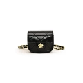 Mini black patent leather quilted bag for kids with golden flower clasp and chain strap - Black