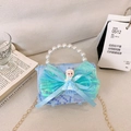 Kids light blue crossbody bag with sequins pearl handle and tulle bow decoration - Blue