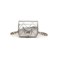 Silver quilted mini chain bag with metallic camellia clasp for kids and toddlers - Silver