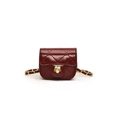Chic burgundy quilted patent leather mini crossbody bag with gold camellia buckle - Red