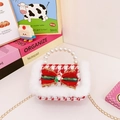 Christmas toddler handbag with red houndstooth pattern, white fur trim and pearl handle - Red Large Houndstooth