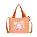 Pfirsichfarbene Segeltuchtasche mit Cartoon-Bär-Aufdruck und orangen Henkeln - Rosa