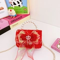 Sparkly red toddler handbag with pearl handle and iridescent bow for girls - Red Crown