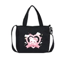 Schwarze Canvas Kindertasche mit süßem weißen Bären und rosa Herz-Aufdruck - Schwarz