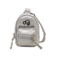 Mini silver backpack coin purse with fashion logo and long neck strap for women - Silver