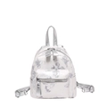Mini zaino bianco in pelle con motivi di farfalle argentate e spalline in metallo - Argento