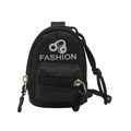 Mini black backpack style headphone case with white fashion logo and zipper - Black