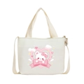 White cartoon bear crossbody bag with pink heart prints and adjustable strap for kids - White