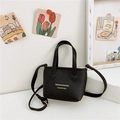 Mini sac seau noir en cuir à motif litchi pour filles avec bandoulière réglable - Noir