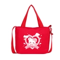 Red canvas toddler shoulder bag with cartoon bear print and adjustable strap - Red
