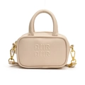 Mini sac bowling pour enfants beige avec lettres en relief et finitions dorées - Sac Seul / Blanc Cassé