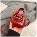 Mini red plaid girls shell handbag with gold hardware and stylish cross-body strap - Red Grid Bare Bag
