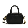 Mini black leather bowling bag for kids with AMIR AMIR embossed logo and gold hardware - Bare Bag / Black