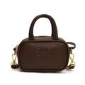Dark brown PU leather mini bowling bag for kids with AMR embossed letters and strap - Bare Bag / Brown