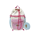 Mochila con cordón multicolor para niños con monedero azul y un diseño de bloques de color - Rosa
