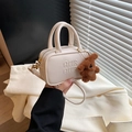 Chic cream-white mini bowling bag for kids with Arir letters and brown bear charm - With Pendant / Off White