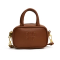 Vintage brown crossbody small square bag with top handles and golden metal hardware details - Bare Bag / Brown