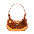 Mini sac à main orange métallisé en cuir verni avec un nœud décoratif argenté - Orange